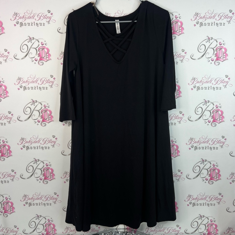 Zenana premium Outfitters dress criss cross lace up detail front Black Dress